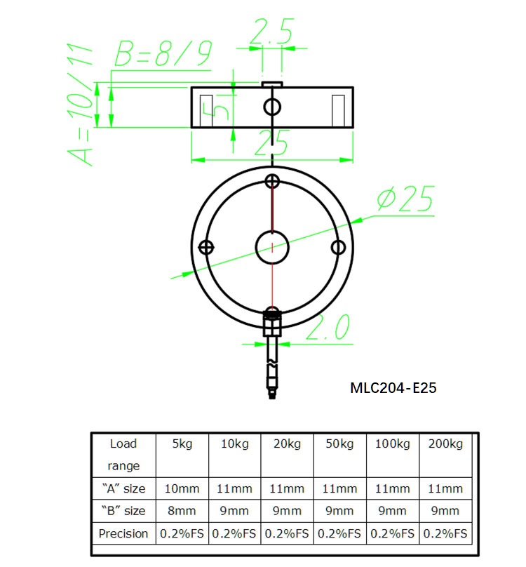 MLC204E Miniature Force Load Cell 5-200kg-MANYYEAR TECHNOLOGY