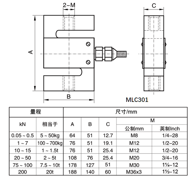 MLC301 S Type Load Cell 10t Tension & Compression-MANYYEAR TECHNOLOGY
